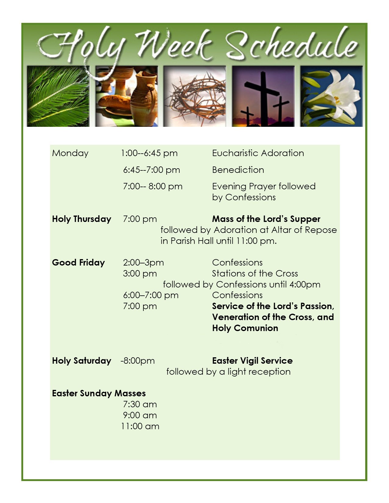 Holy Week Schedule > Holy Spirit Catholic Church